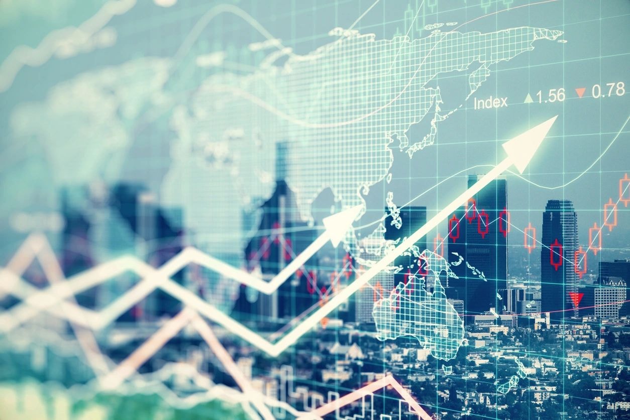 Stock market trading charts and financial data